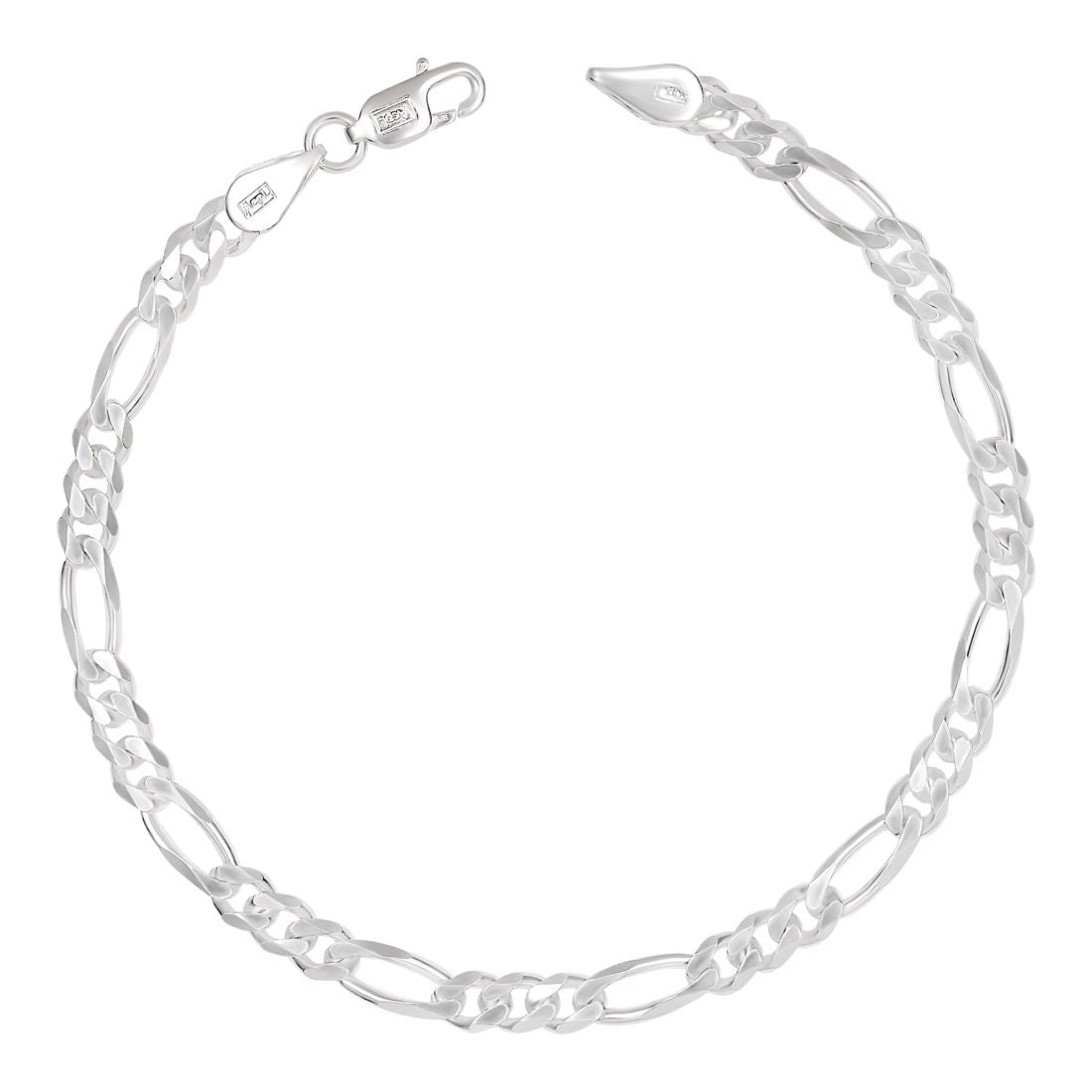 Figaro Rhodium Plated 925 Sterling Silver Mens Chain