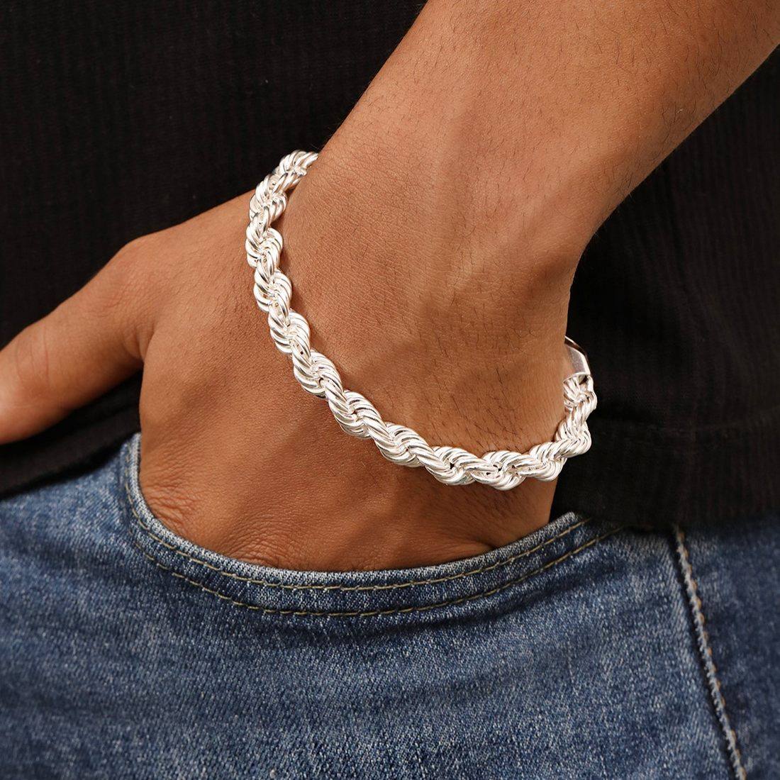 Masculine Silver-Plated 925 Sterling Men's Twisted Chain Bracelet