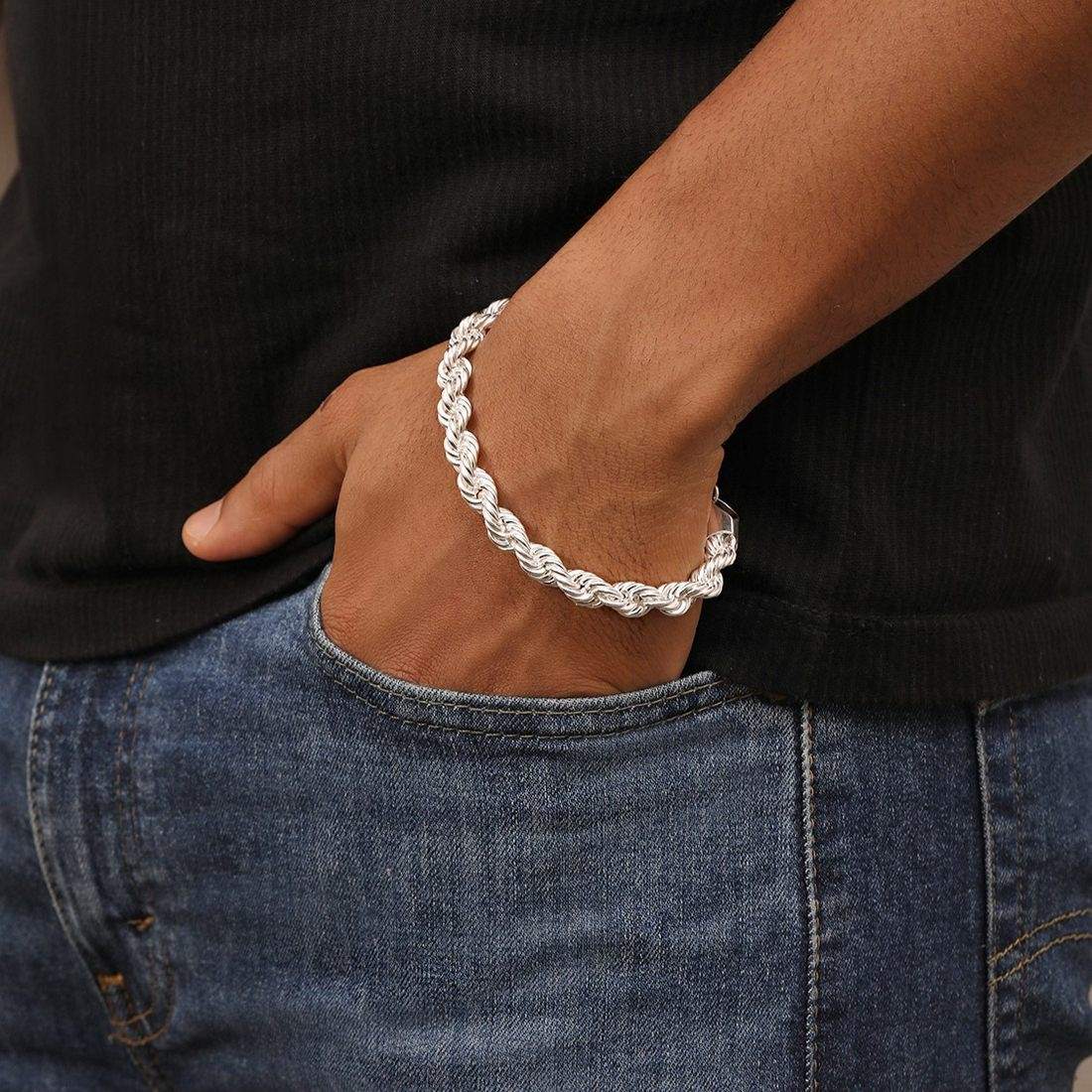 Masculine Silver-Plated 925 Sterling Men's Twisted Chain Bracelet