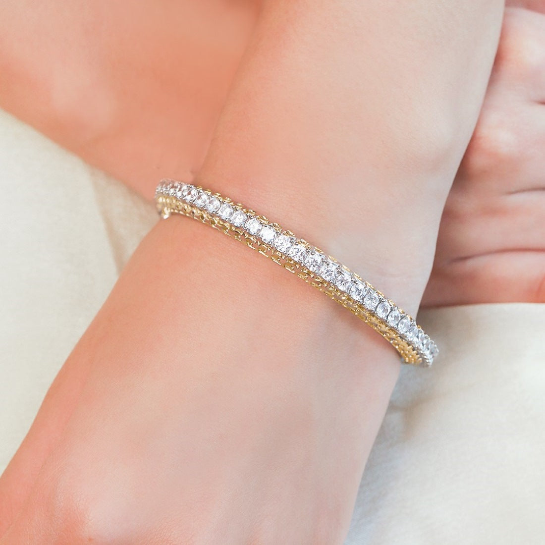 Radiant CZ Elegance: Gold-Plated 925 Sterling Silver Women's Bangle