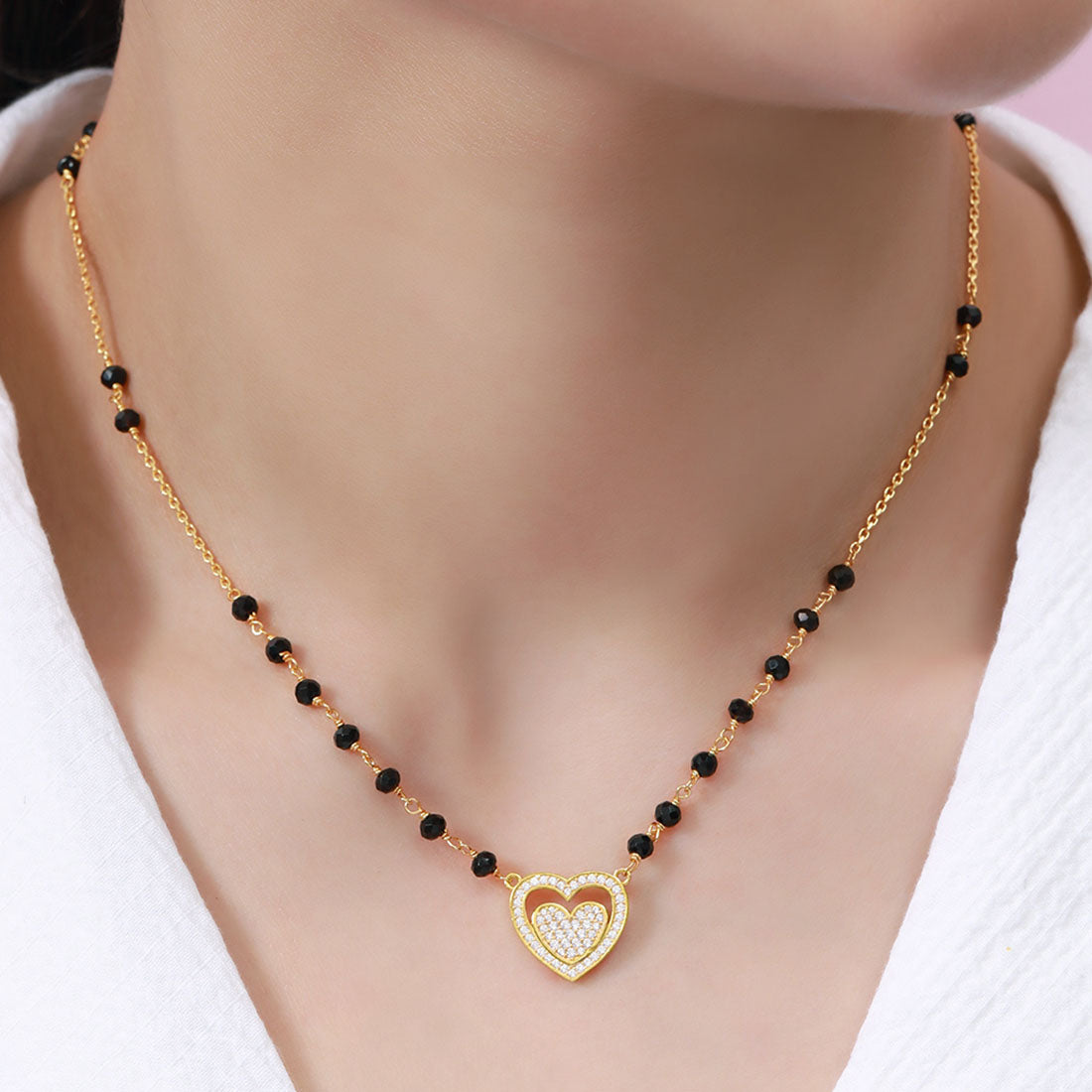 Heart CZ Gold-Plated 925 Sterling Silver Mangalsutra