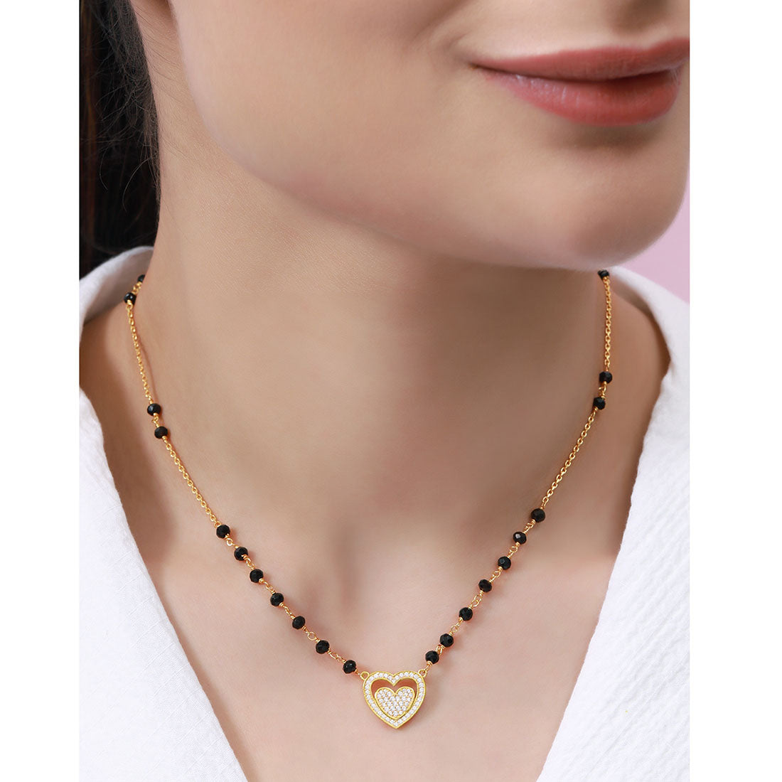 Heart CZ Gold-Plated 925 Sterling Silver Mangalsutra