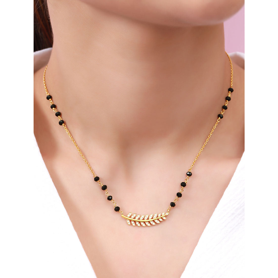 Modern Leaf Design Gold Plated 925 Sterling Silver Mangalsutra