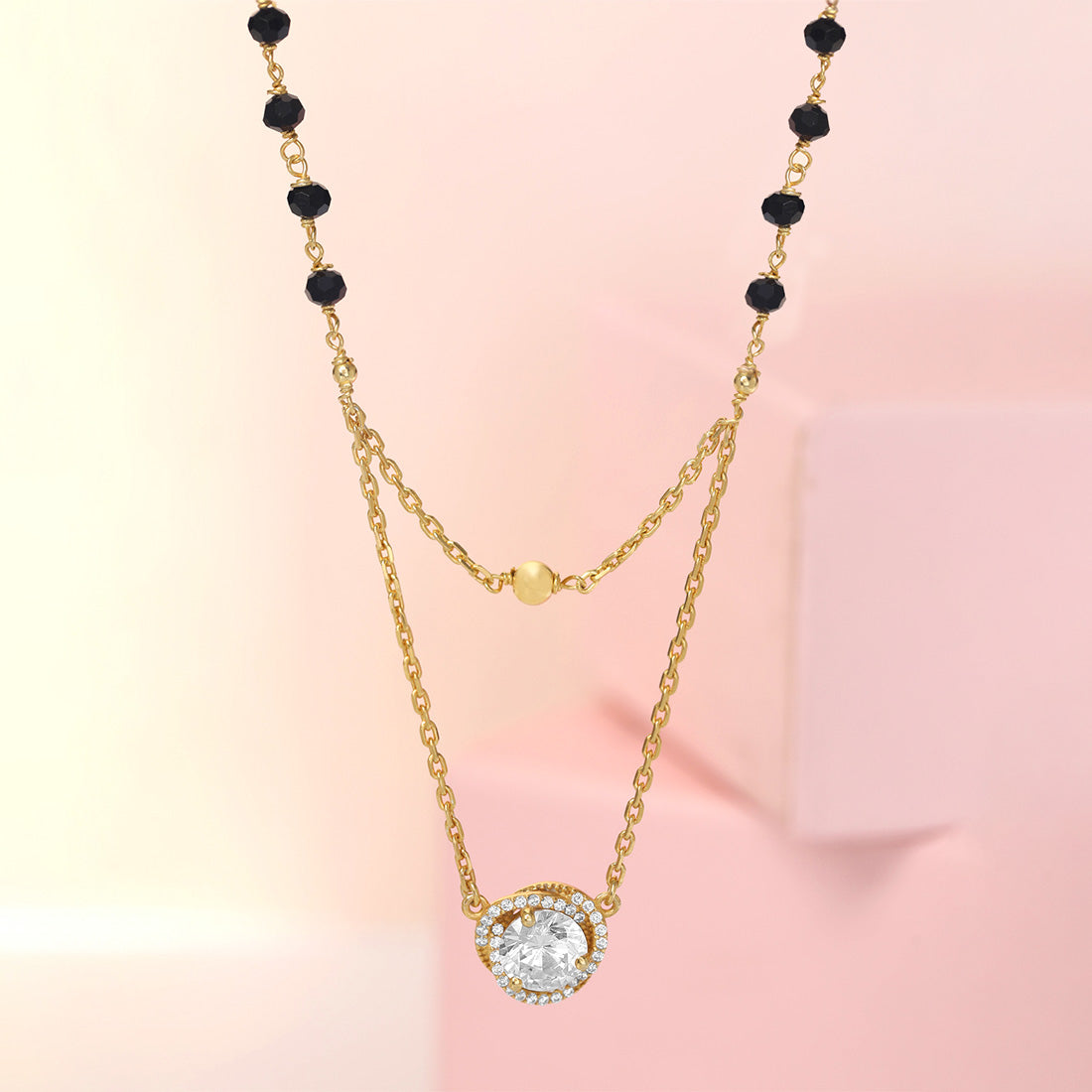 Solitaire Layered Gold Plated 925 Sterling Silver Mangalsutra