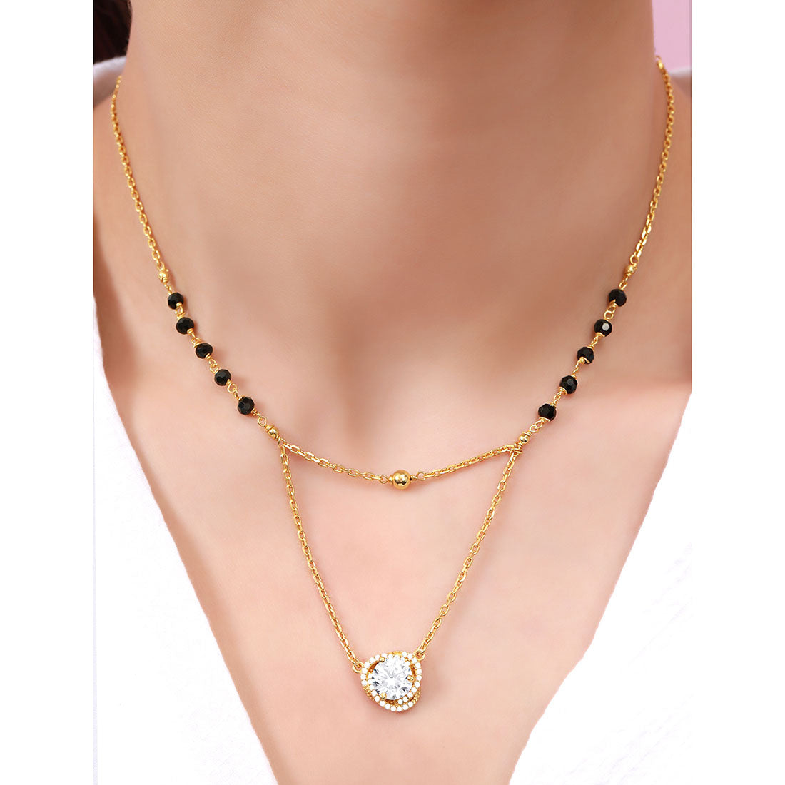 Solitaire Layered Gold Plated 925 Sterling Silver Mangalsutra