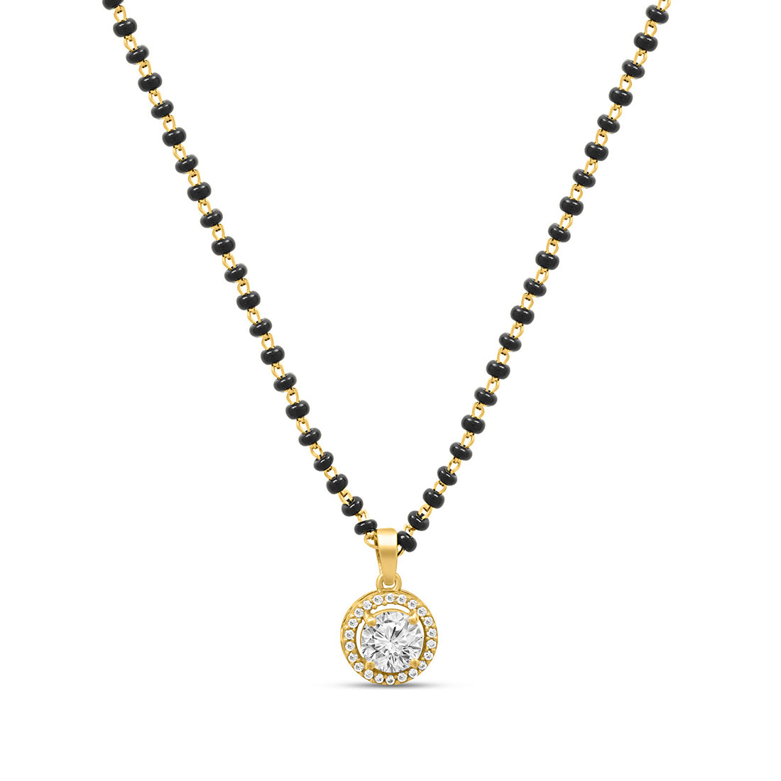 Solitaire Halo Gold Plated 925 Sterling Silver Mangalsutra