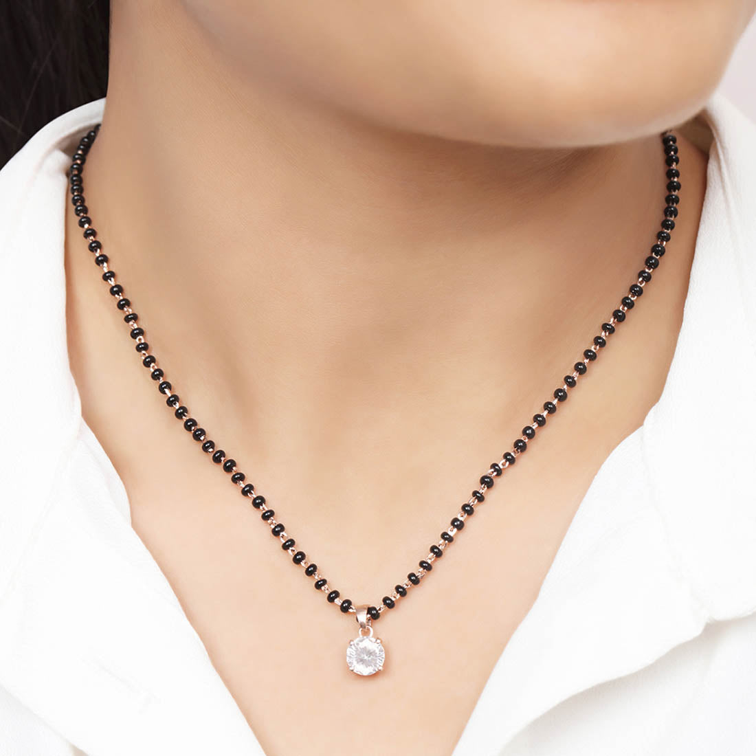 Solitaire Rose Gold Plated 925 Sterling Silver Mangalsutra