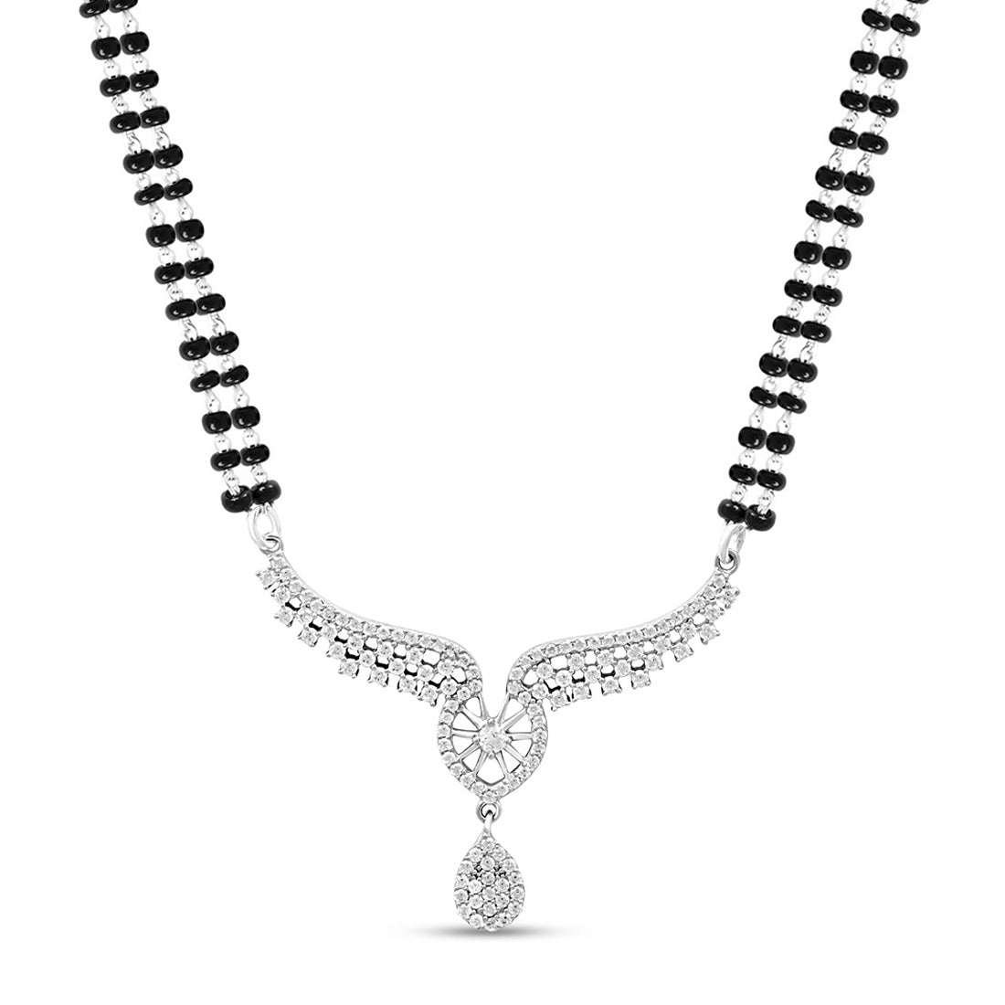 Double Layered Wings Rhodium Plated 925 Sterling Silver Mangalsutra