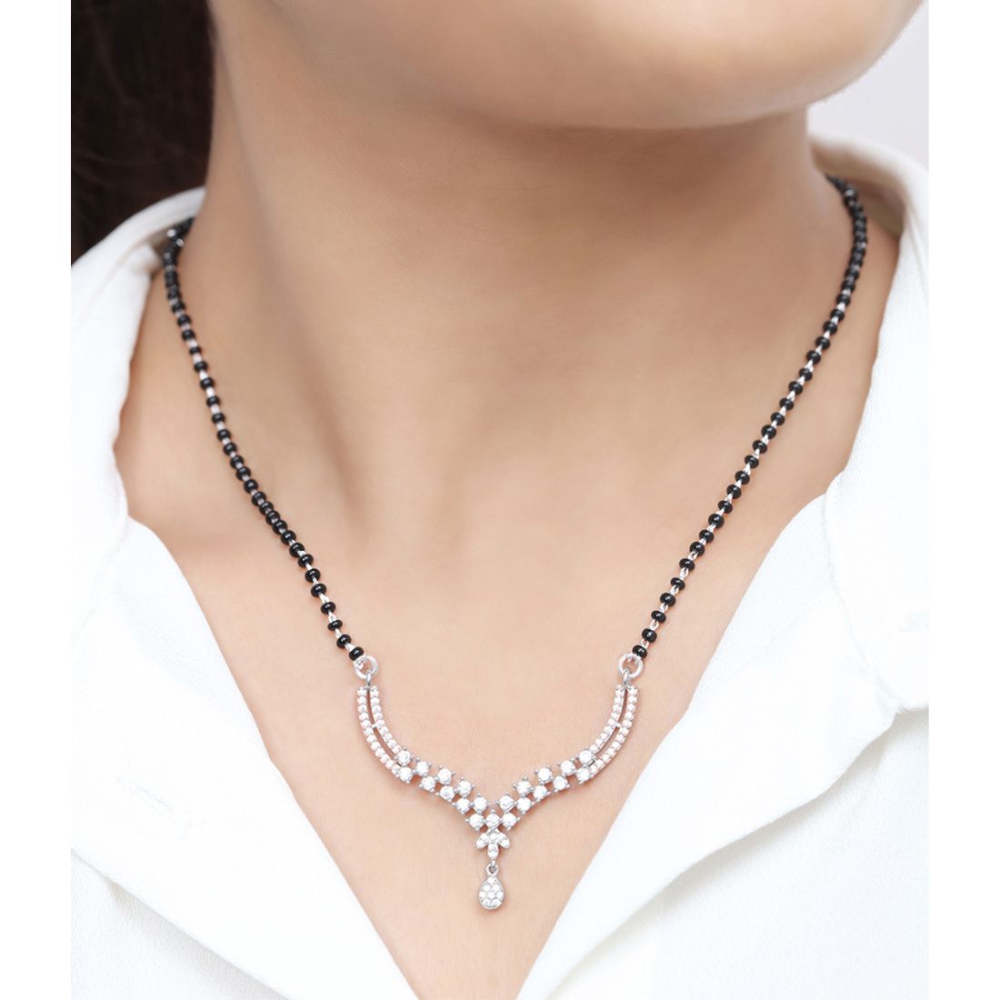 Elegant Dual Plated CZ 925 Sterling Silver Mangalsutra