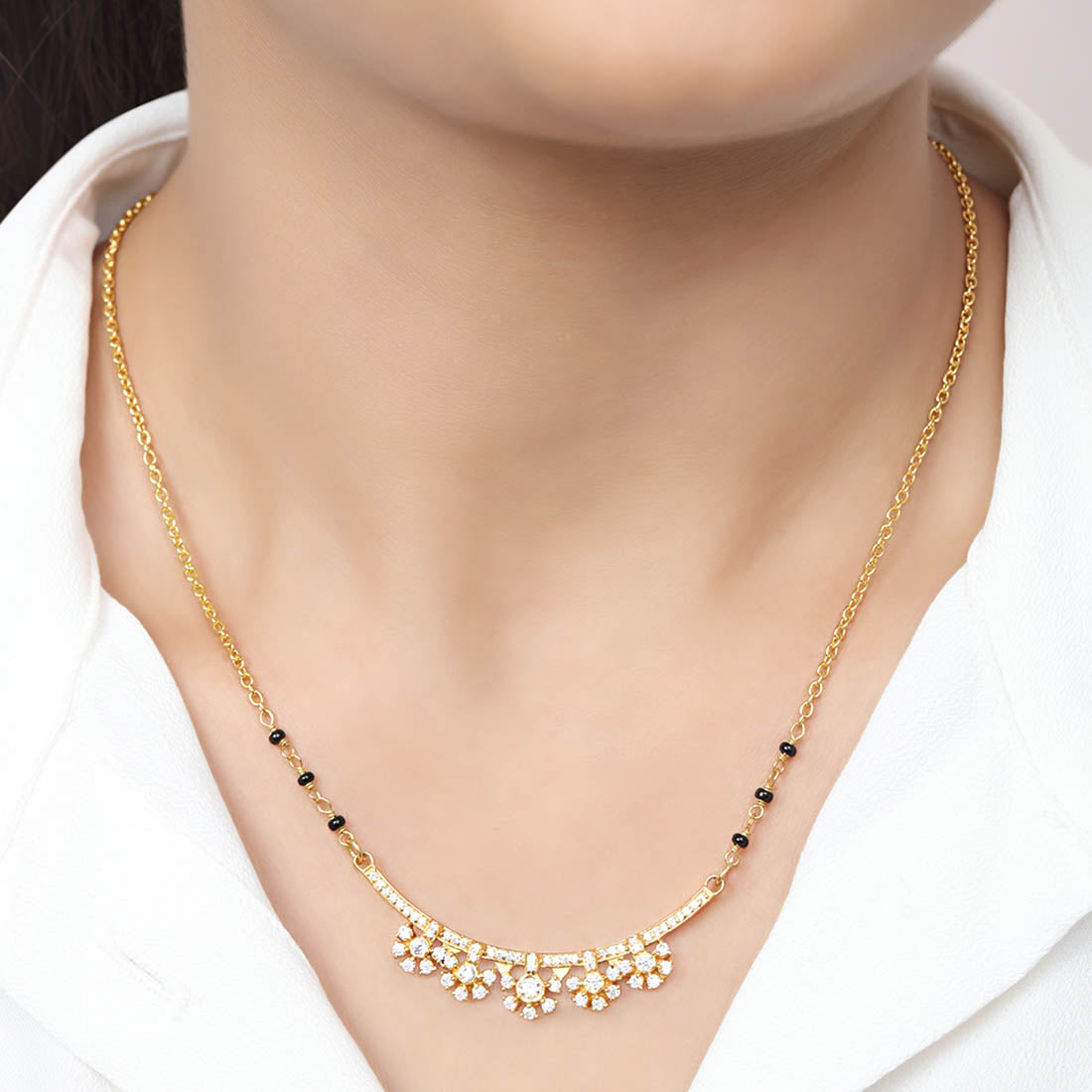 Floral CZ Gold plated 925 Sterling Silver Mangalsutra