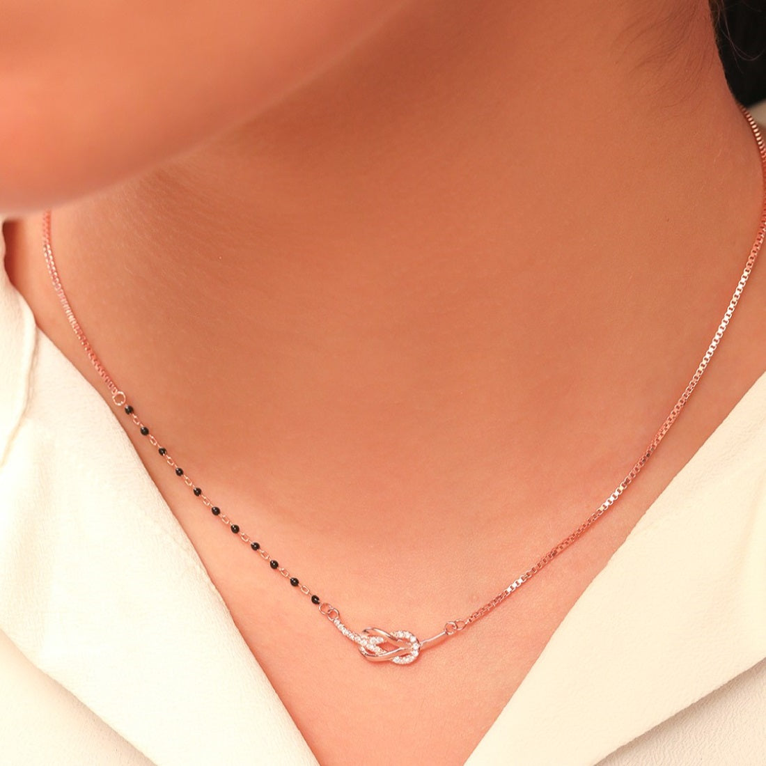 Radiant Loops of Love Rose Gold-Plated 925 Sterling Silver CZ Mangalsutra