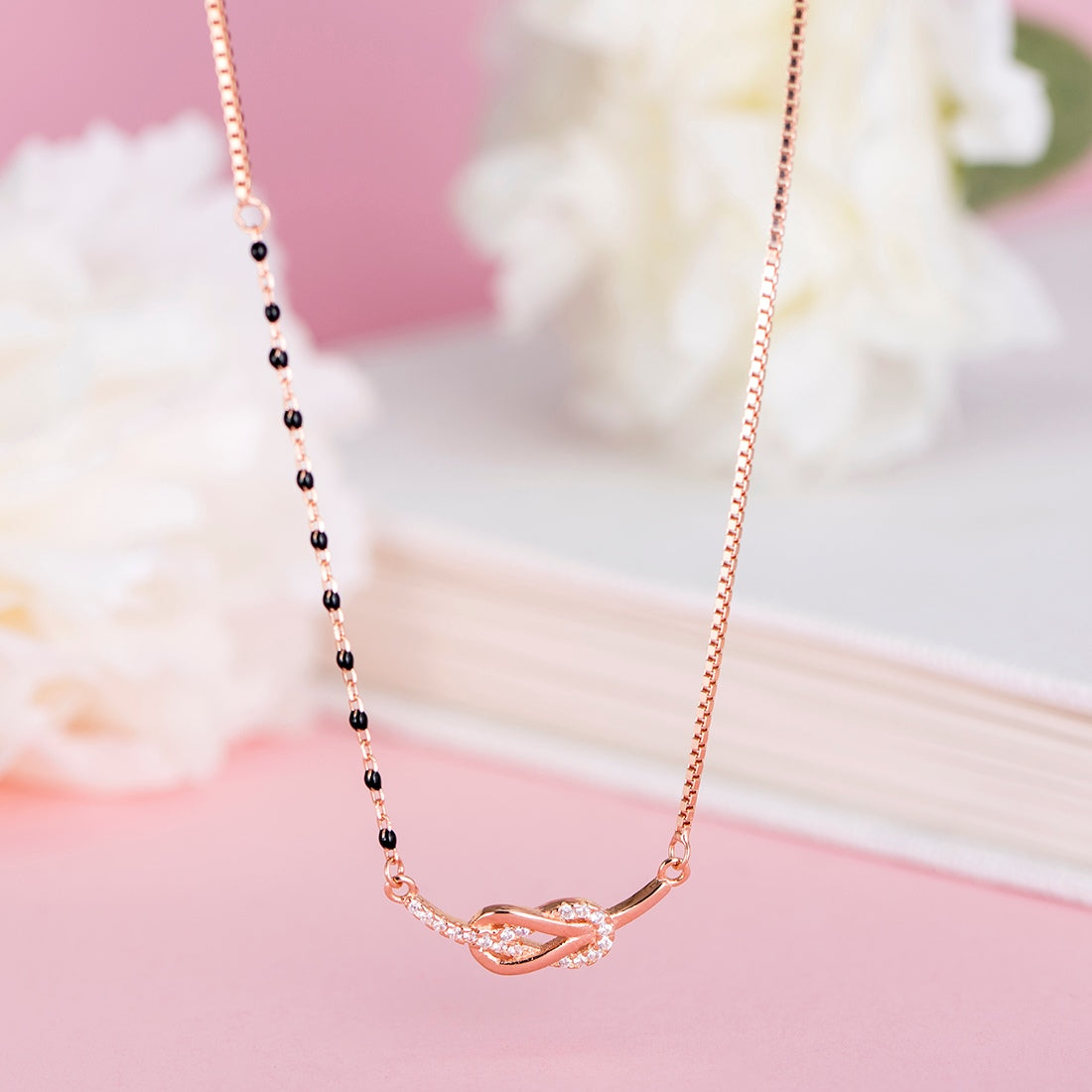 Radiant Loops of Love Rose Gold-Plated 925 Sterling Silver CZ Mangalsutra