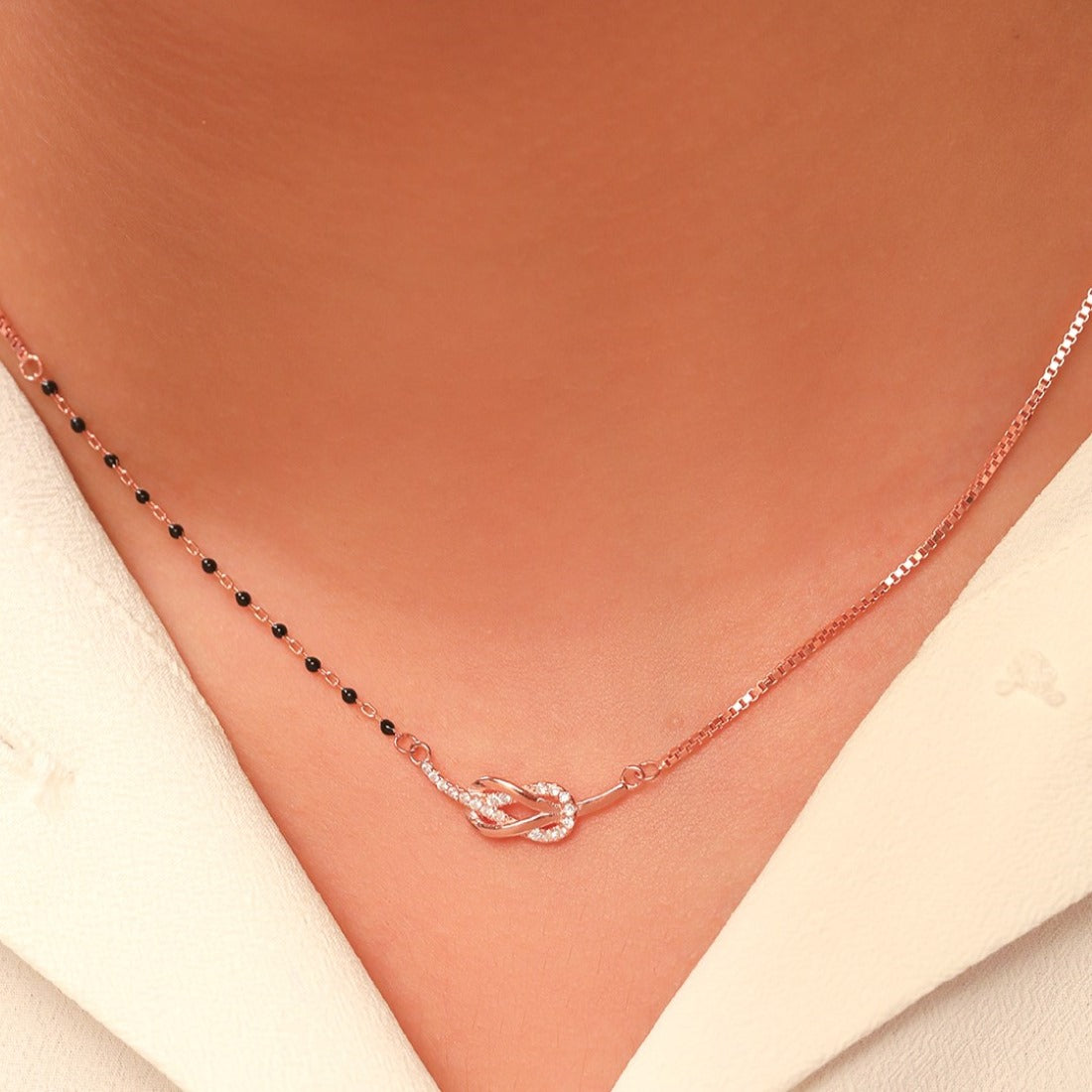 Radiant Loops of Love Rose Gold-Plated 925 Sterling Silver CZ Mangalsutra