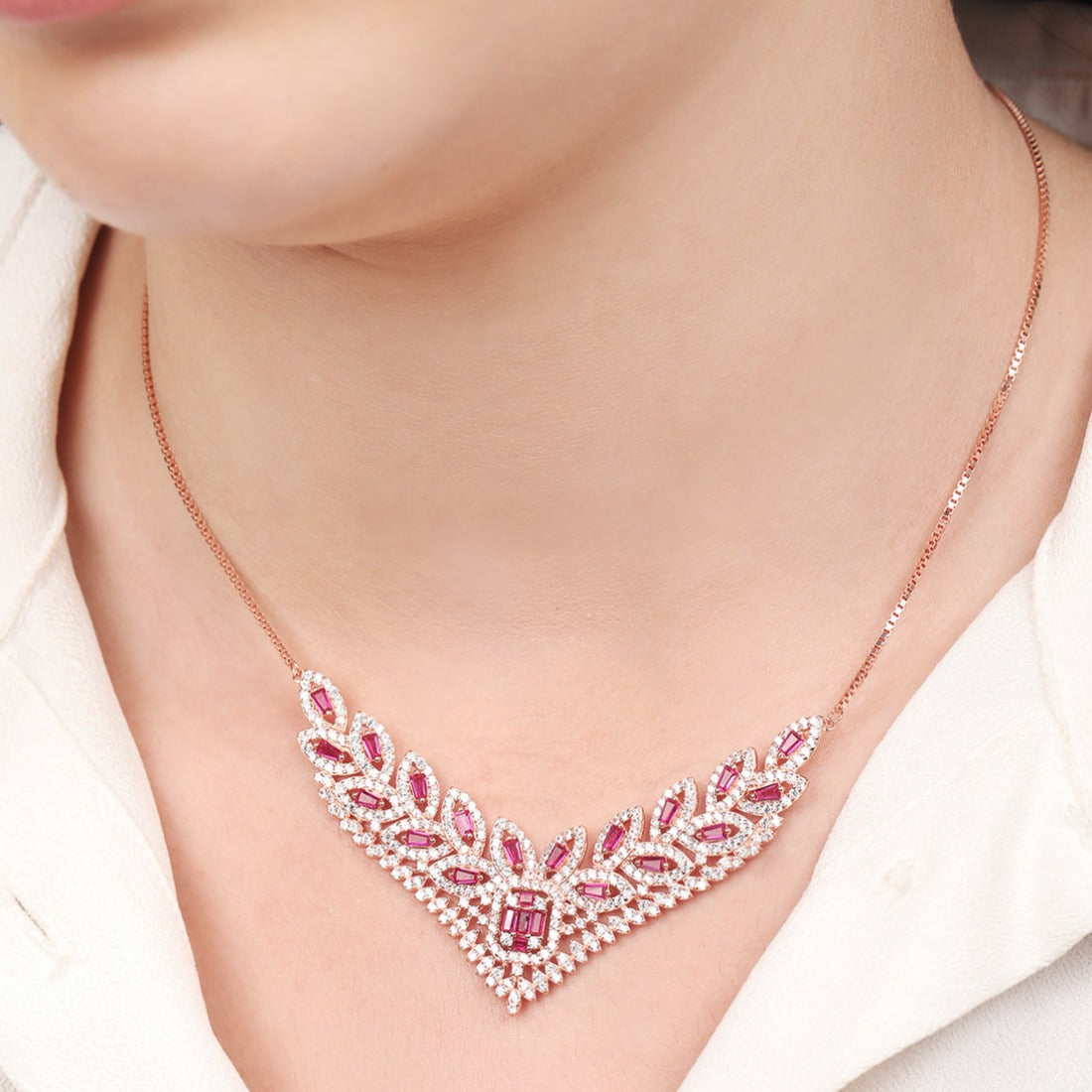 Rose Gold CZ Radiance 925 Sterling Silver Necklace