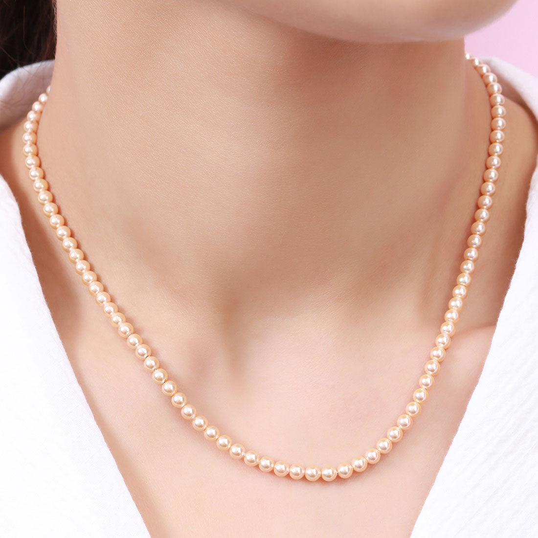 Classic Rhodium-Plated 925 Sterling Silver Pearl Necklace