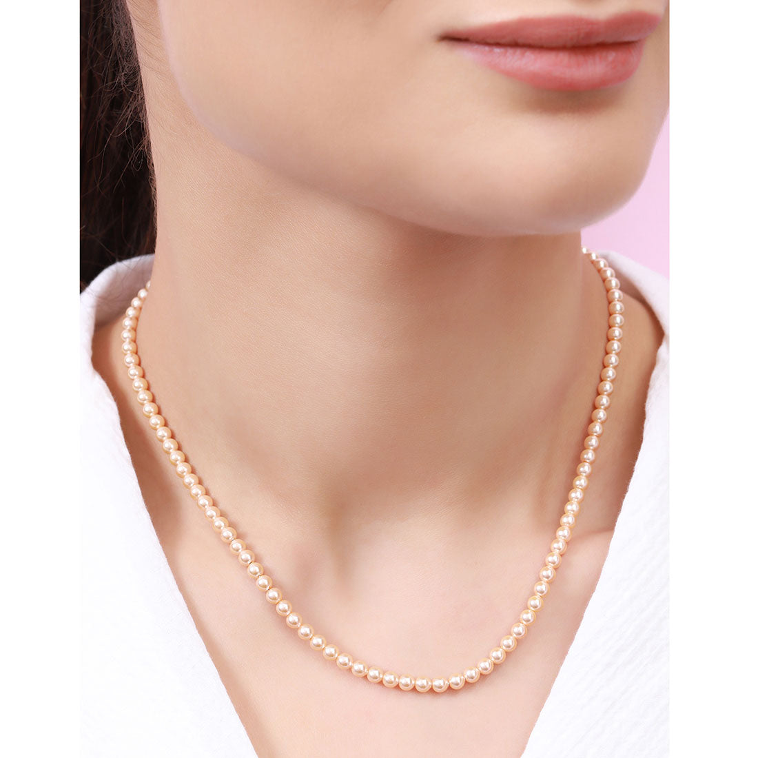 Classic Rhodium-Plated 925 Sterling Silver Pearl Necklace