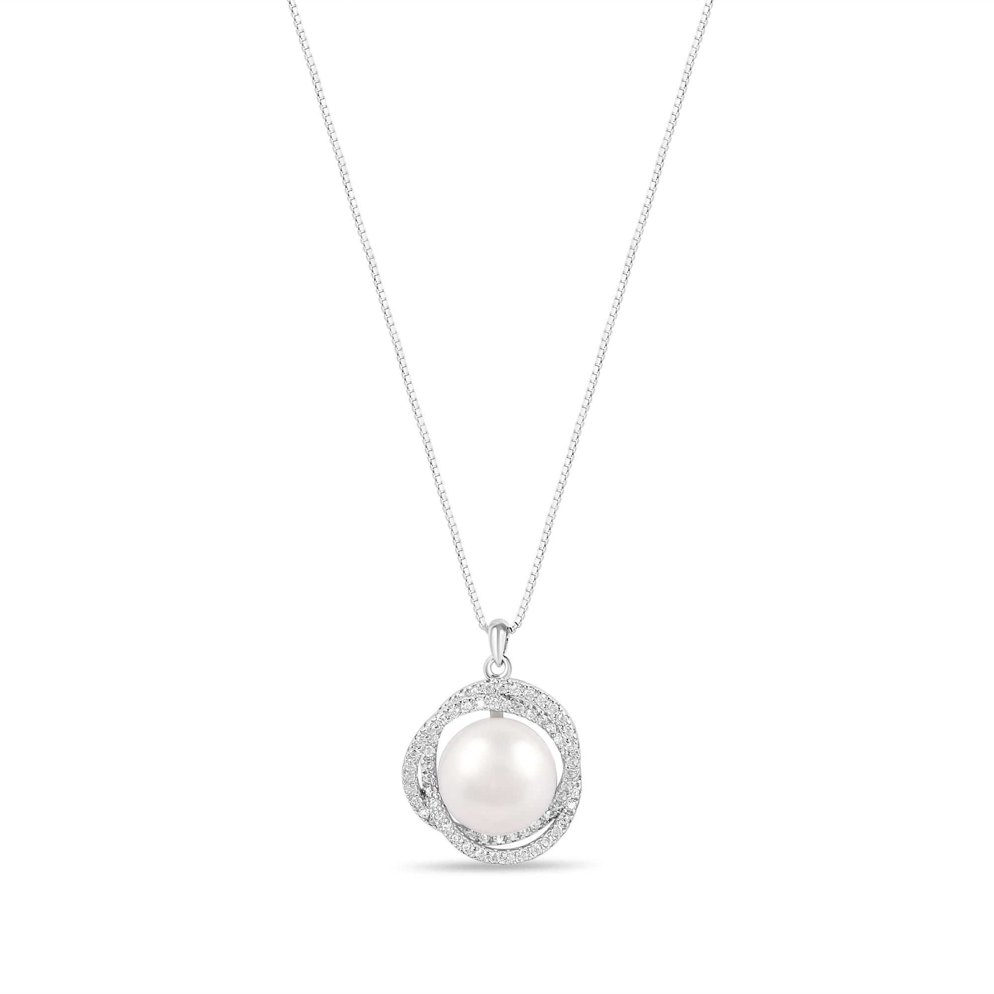 Classic Rhodium-Plated 925 Sterling Silver Pearl Necklace