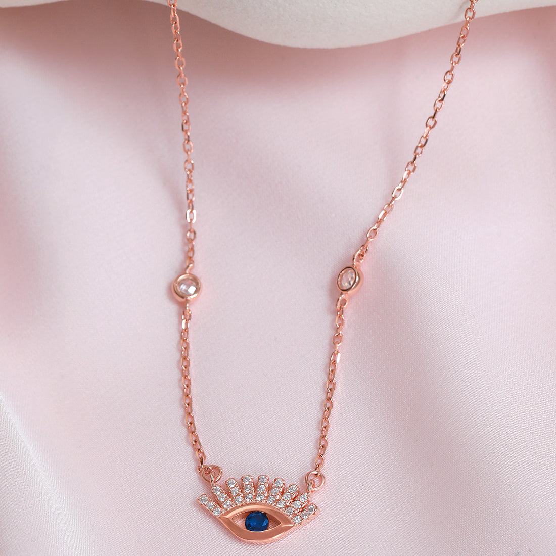 Layered Rose Gold plated CZ 925 Sterling Silver Evil Eye Necklace