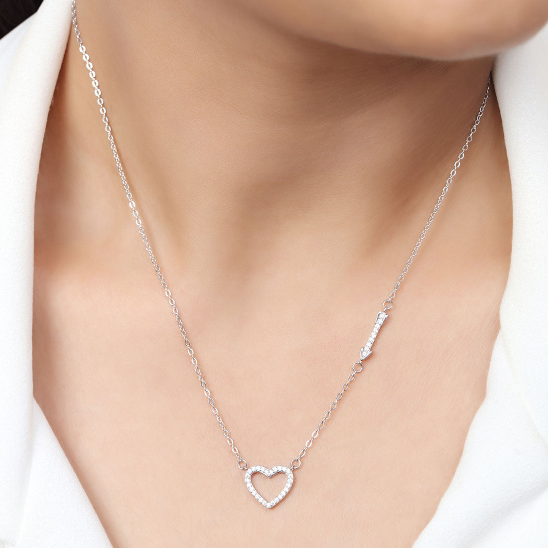 Heart Rhodium Plated 925 Sterling Silver Charm Necklace