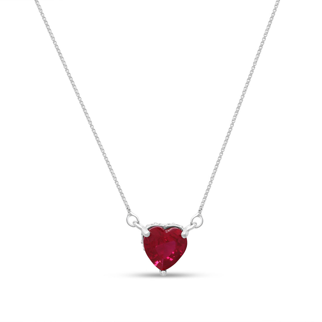 Red Heart Rhodium Plated 925 Sterling Silver Pendant Necklace