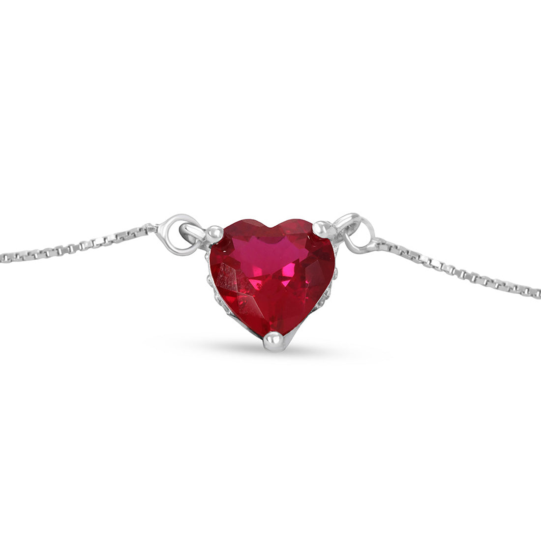 Red Heart Rhodium Plated 925 Sterling Silver Pendant Necklace