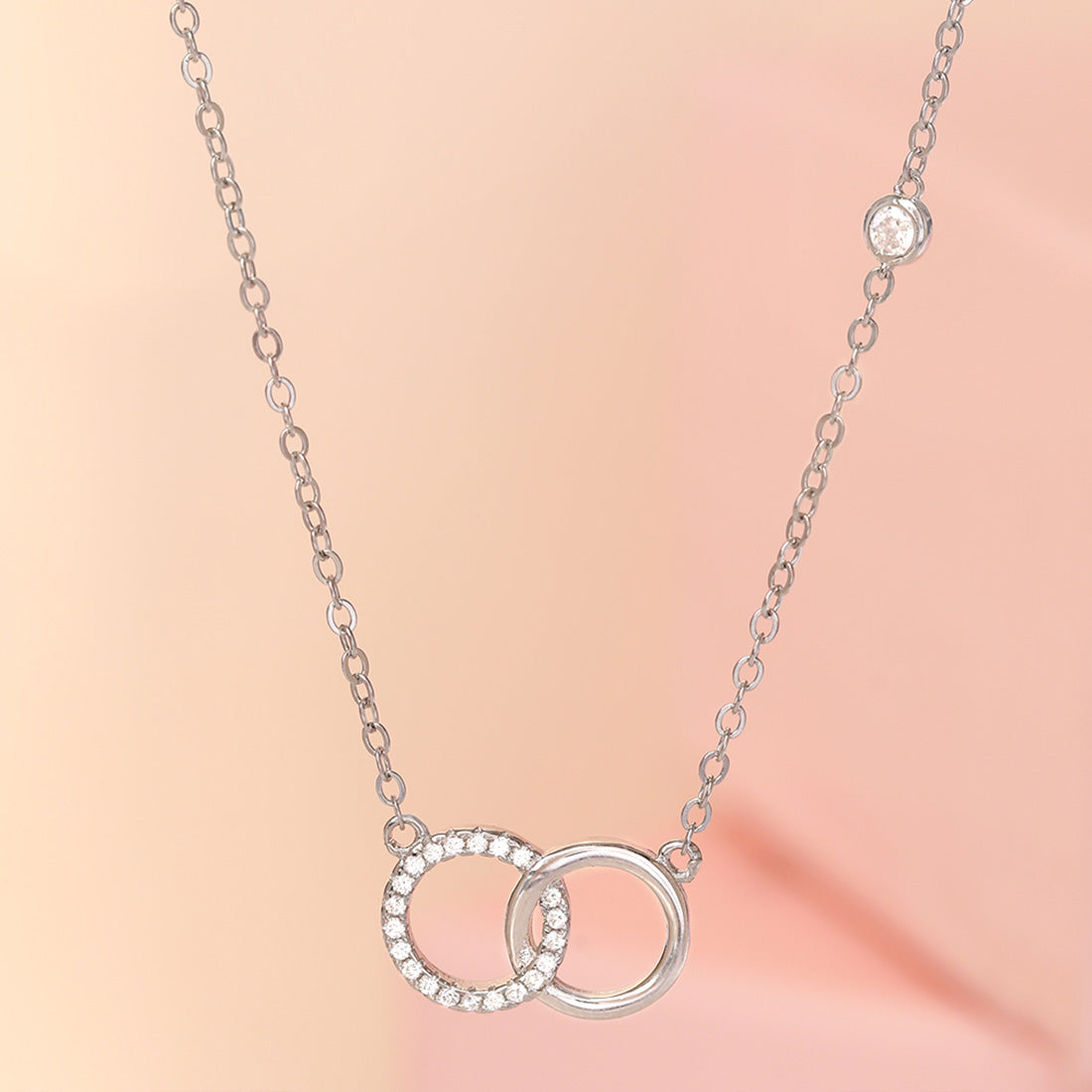 Interlinked Circle Rhodium Plated 925 Sterling Silver Necklace