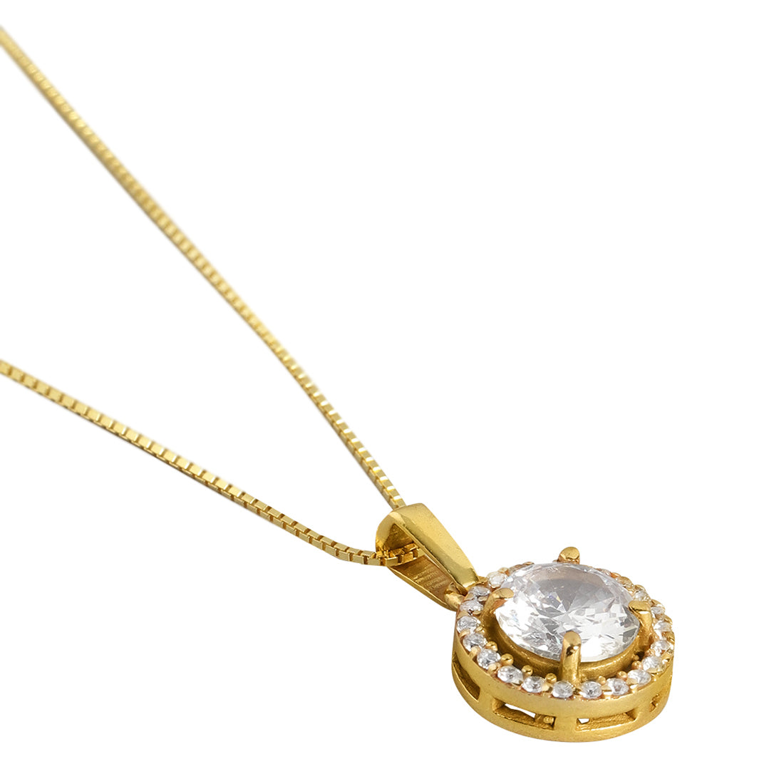 Classic Solitaire Golden Plated 925 Sterling Silver Pendant with Box Chain