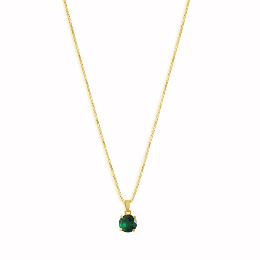 Green Solitaire Gold Solitaire Box Chain Pendant with Chain