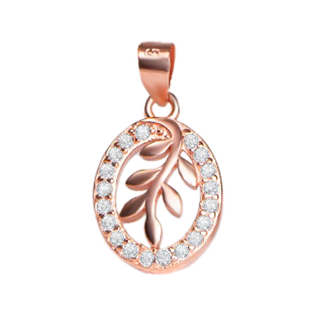 Blossoming Elegance Rose Gold-Plated Oval and Leaf 925 Sterling Silver Pendant