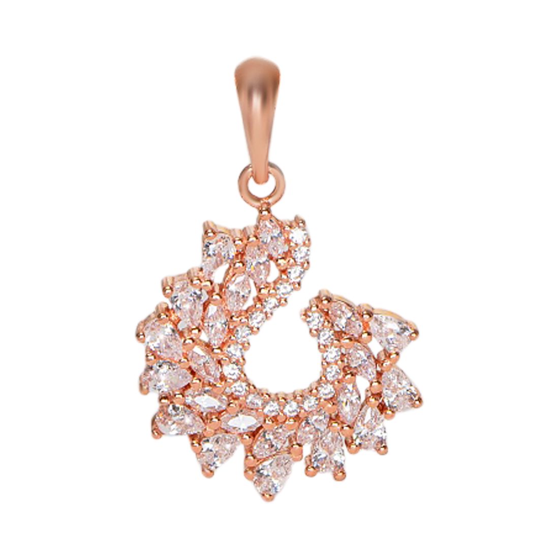 Glistening Rose Gold Leaf 925 Sterling Silver Pendant with Chain