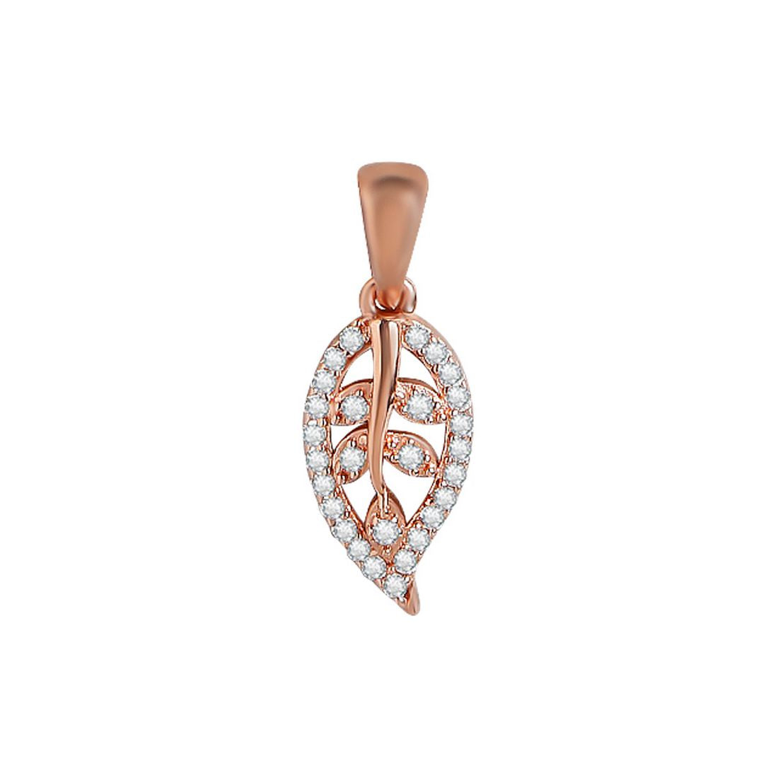 Gilded Foliage CZ Leaf Rose Gold-Plated 925 Sterling Silver Pendant with Chain