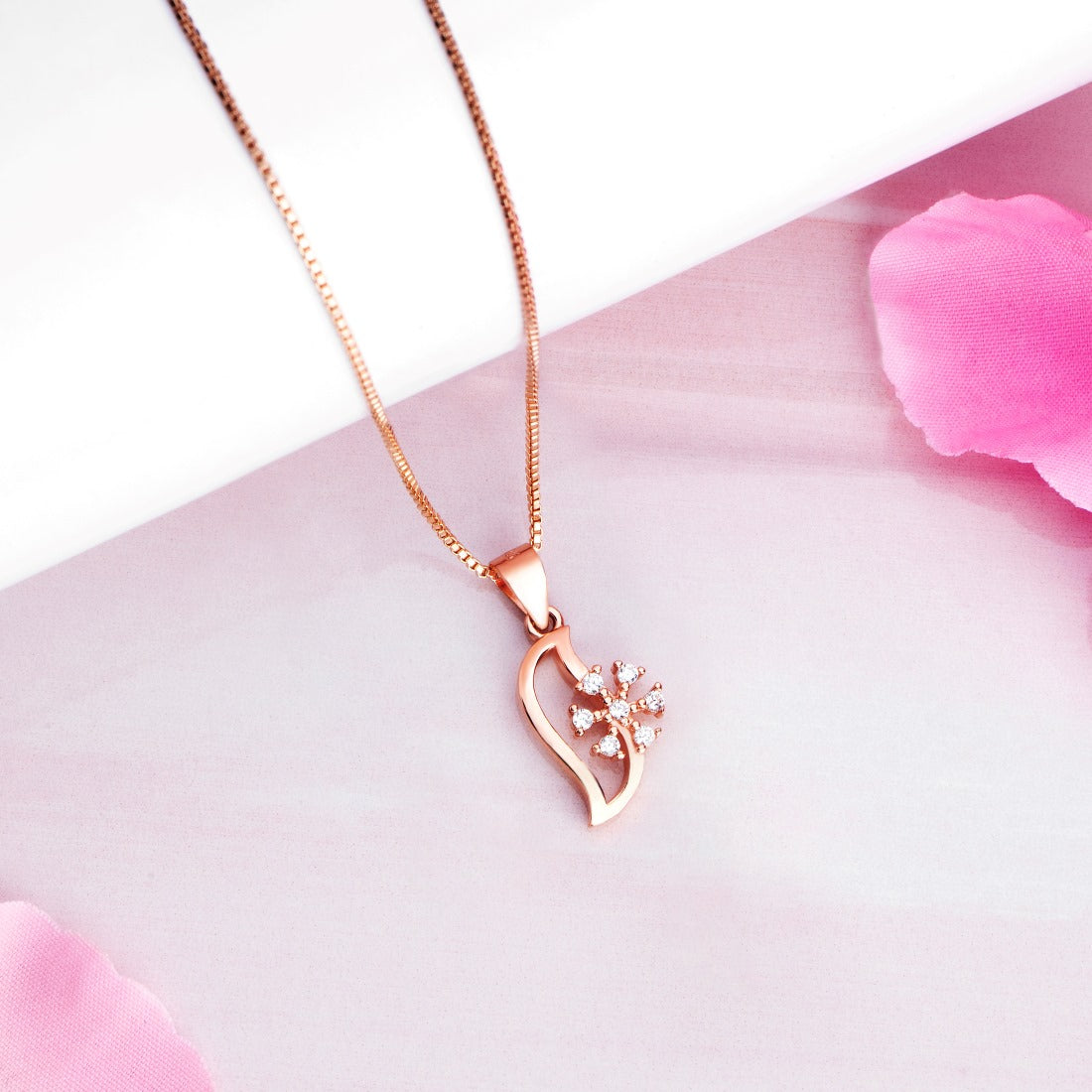 Leafy Radiance Elegance Rose Gold-Plated 925 Sterling Silver Pendant with Chain