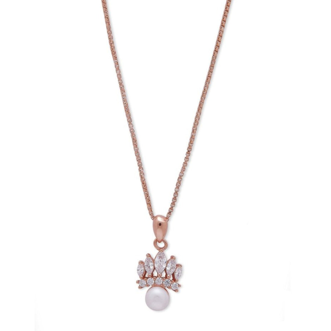 Regal Crown Jewel 925 Sterling Silver Rose Gold-Plated Pendant with Chain