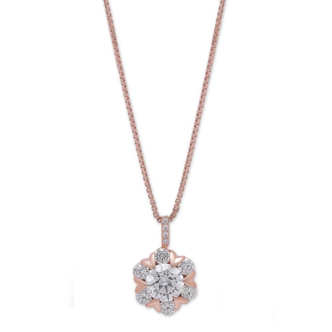 Blooms of Elegance Rose Gold-Plated 925 Sterling Silver Flower Pendant with Chain