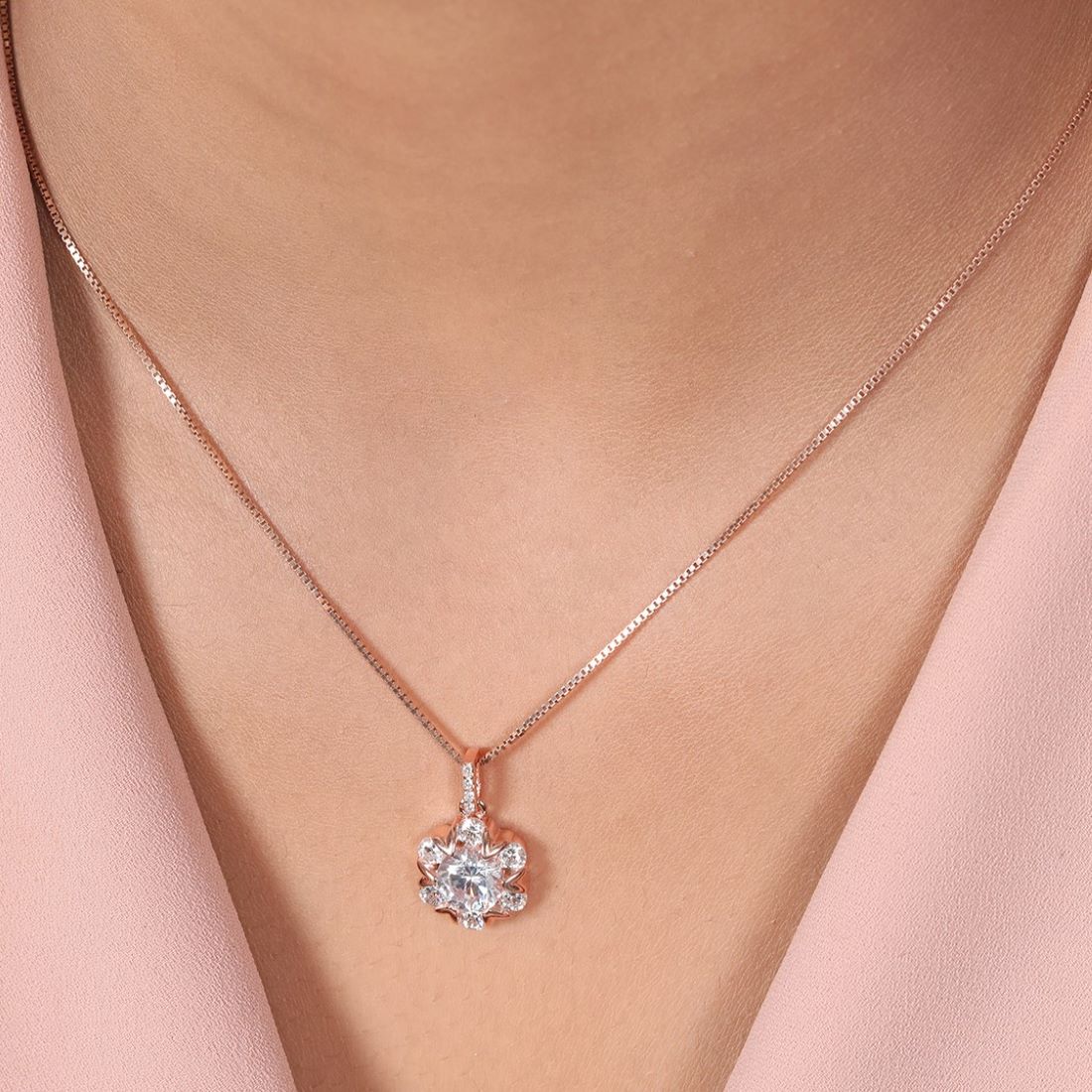 Blooms of Elegance Rose Gold-Plated 925 Sterling Silver Flower Pendant with Chain