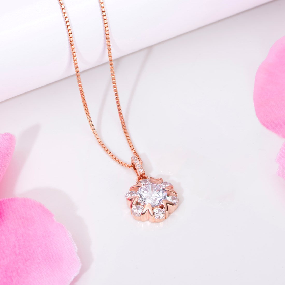 Blooms of Elegance Rose Gold-Plated 925 Sterling Silver Flower Pendant with Chain