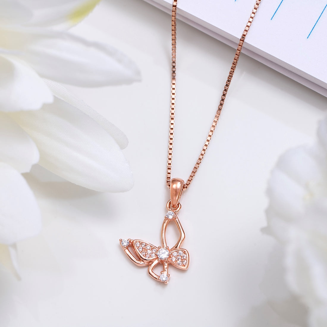 Graceful Flutter Rose Gold Plated 925 Sterling Silver Butterfly Pendant