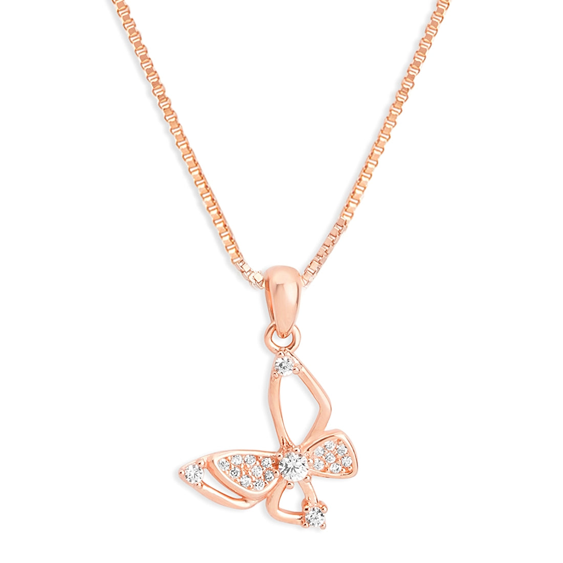 Graceful Flutter Rose Gold Plated 925 Sterling Silver Butterfly Pendant