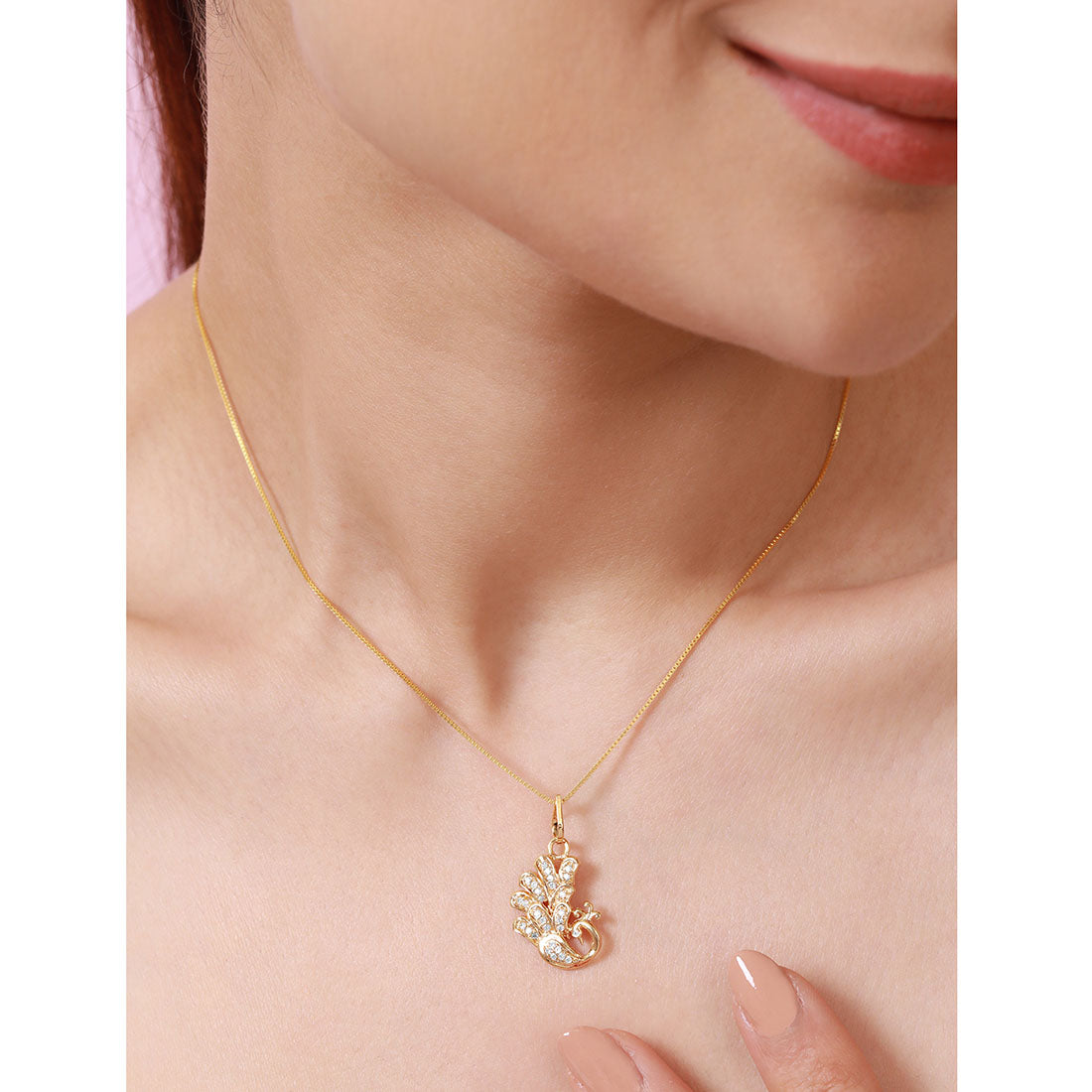 Radiant Peacock Pendant with CZ in Gold-Plated 925 Sterling Silver