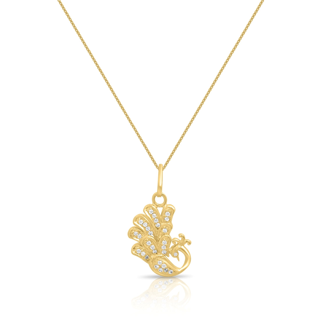 Radiant Peacock Pendant with CZ in Gold-Plated 925 Sterling Silver