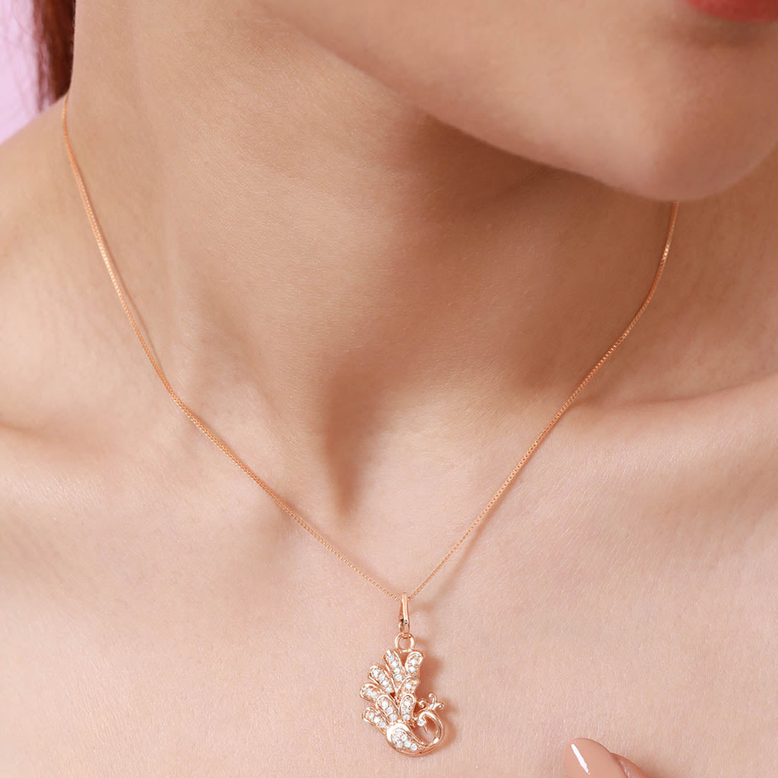 Radiant Peacock Rose Gold-Plated 925 Sterling Silver Pendant