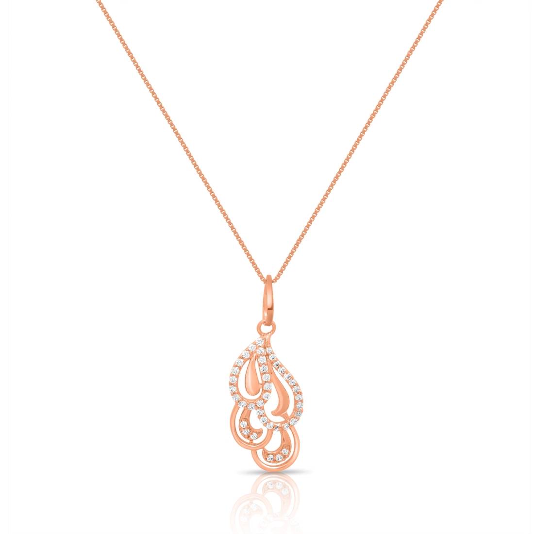 Cascading Rose Gold-Plated CZ 925 Sterling Silver Leaf Pendant