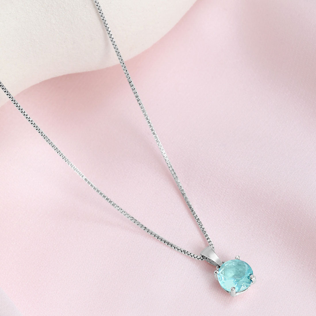 Serene Aquamarine Rhodium-Plated 925 Sterling Silver Pendant