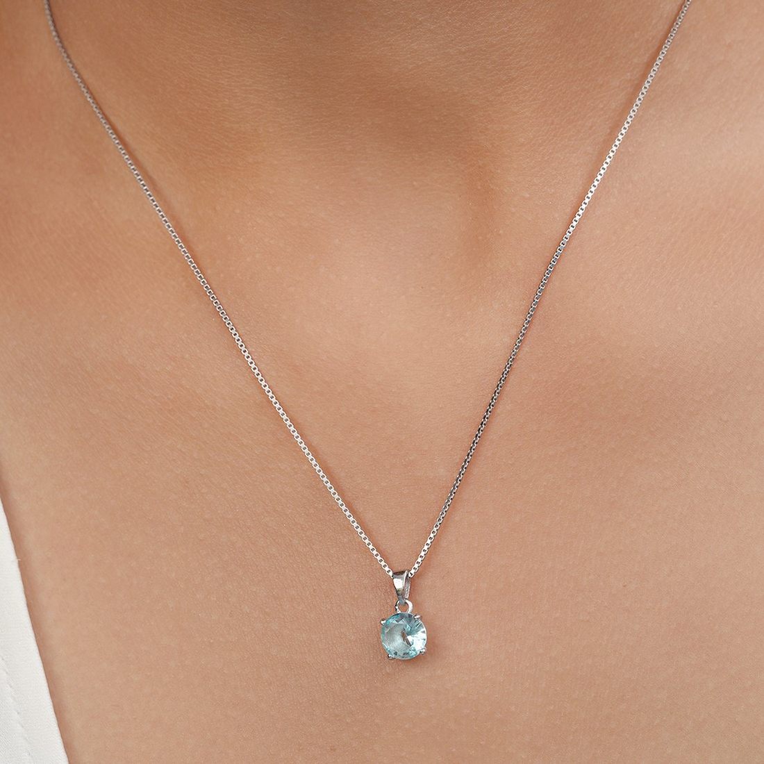 Serene Aquamarine Rhodium-Plated 925 Sterling Silver Pendant