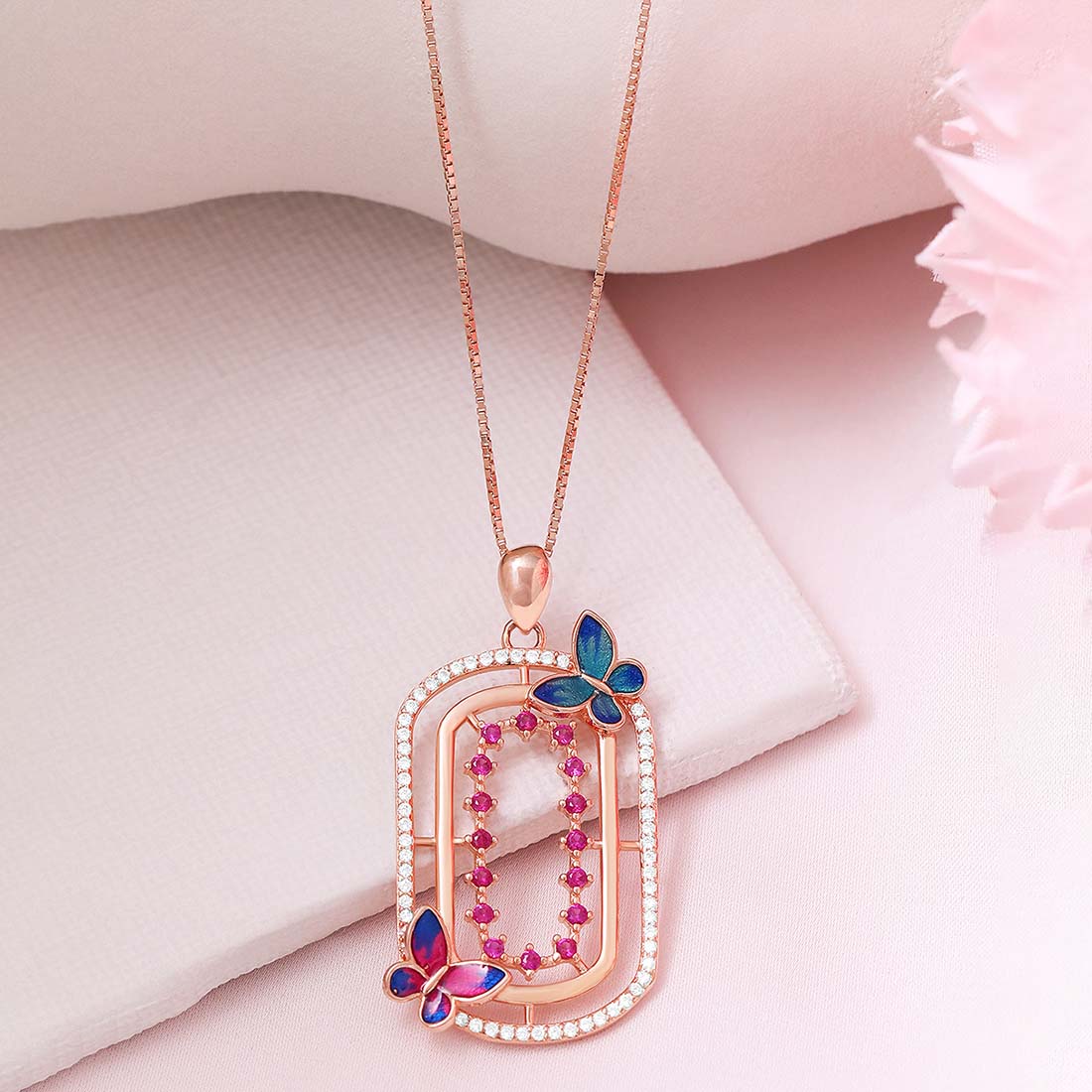 Colorful Butterfly Rose Gold Plated 925 Sterling Silver Pendant