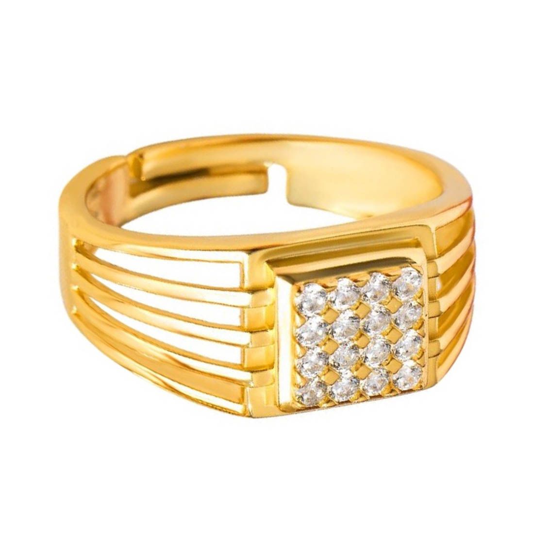 Gilded Radiance CZ 925 Sterling Silver Gold-Plated Ring for Him (Adjustable)