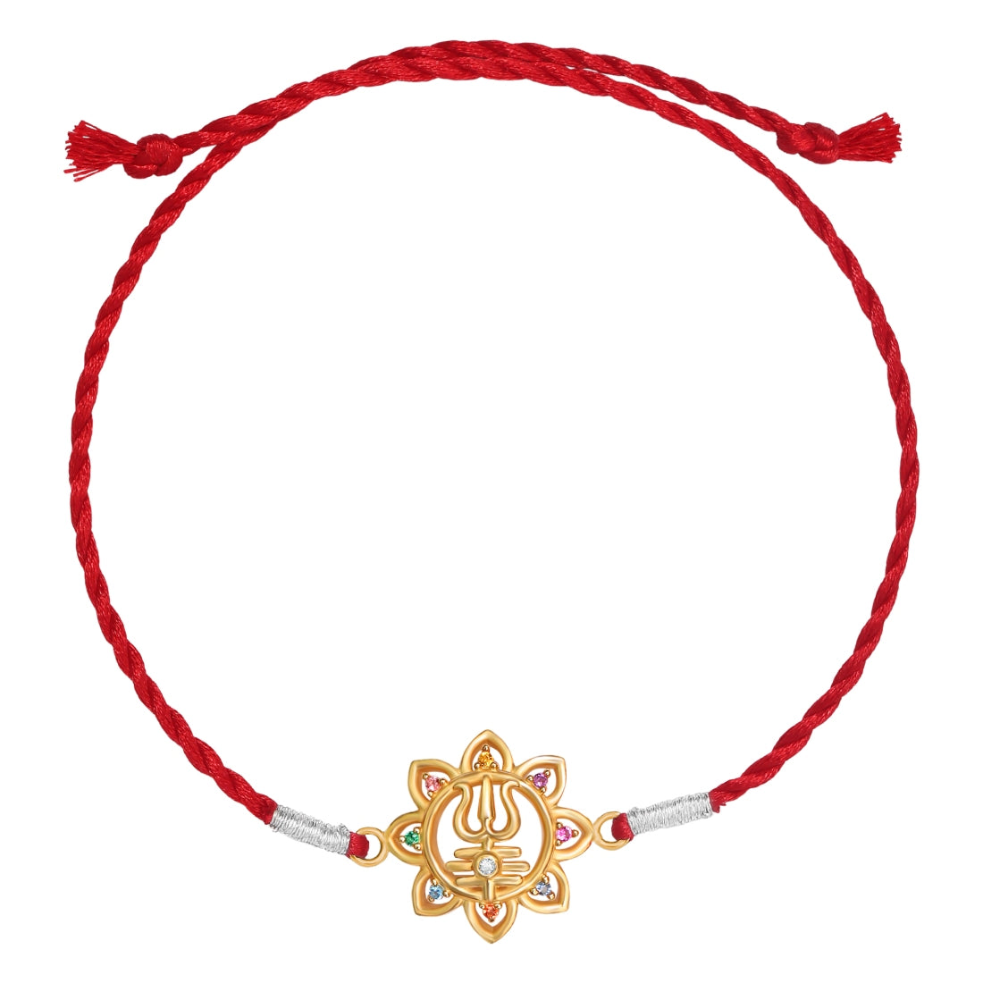 Powerful Lord Shiva Trishul With Cubic Zirconia Gold-Plated Sterling Silver Thread Rakhi For Him