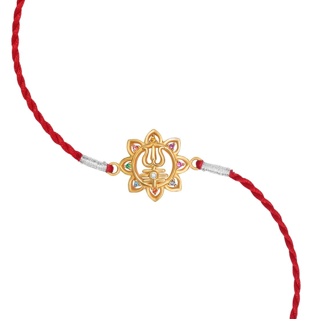 Powerful Lord Shiva Trishul With Cubic Zirconia Gold-Plated Sterling Silver Thread Rakhi For Him