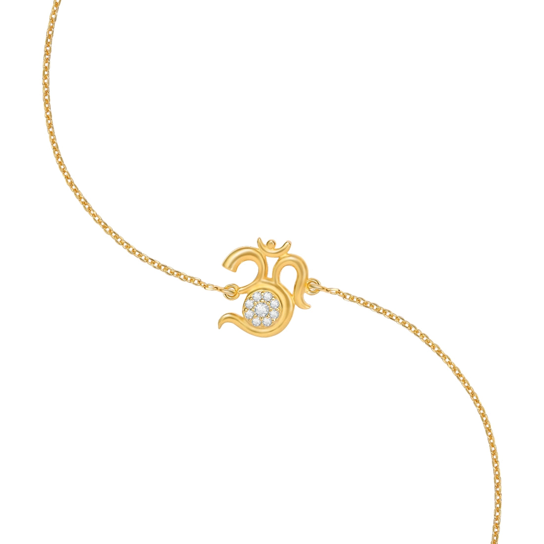 Divine Om With Cubic Zirconia Gold-Plated Sterling Silver Adjustable Link Chain Rakhi For Him