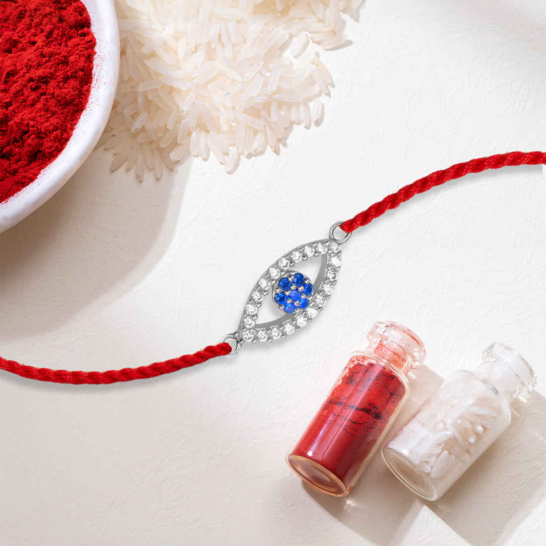 Evil Eye Rhodium-Plated 925 Sterling Silver Thread Rakhi